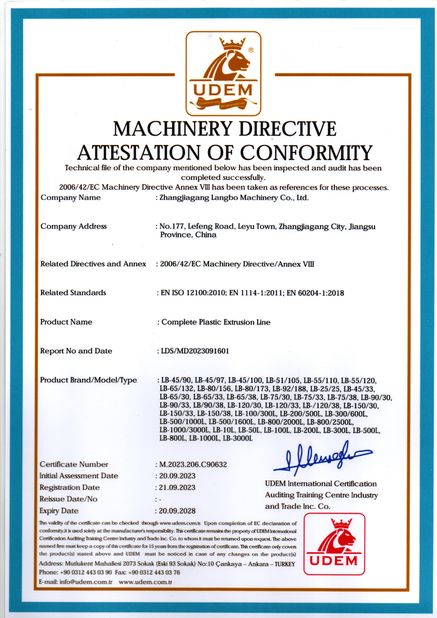 China Zhangjiagang Langbo Machinery Co. Ltd. certification