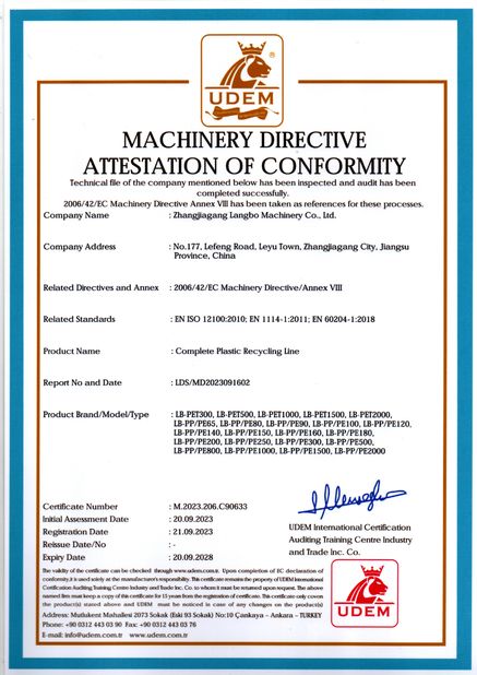 China Zhangjiagang Langbo Machinery Co. Ltd. certification